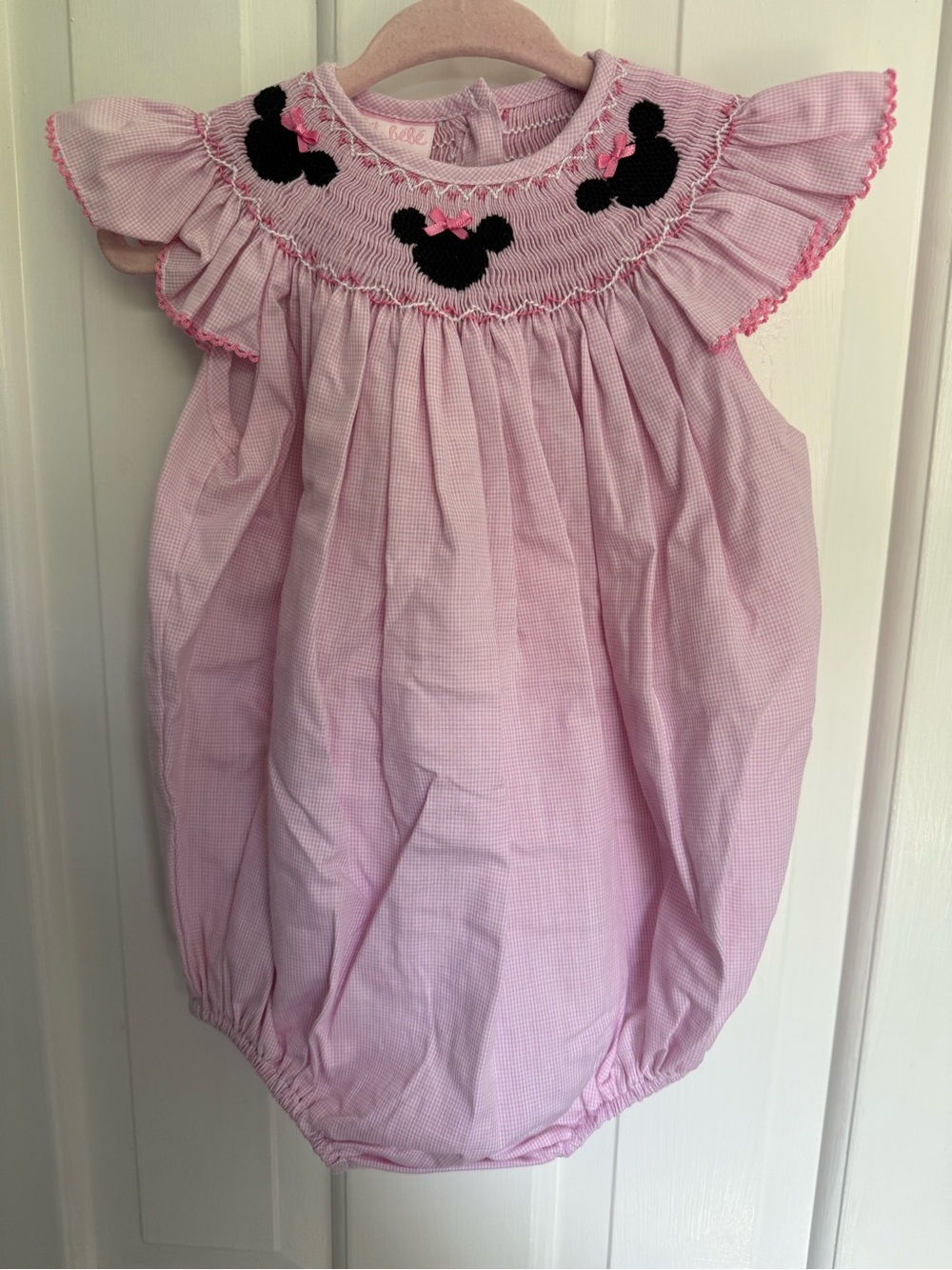 Petit Bébé Smocked Minnie Mouse Pink Gingham Bubble